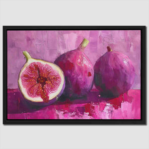 a painting of two pomegranates on a pink background