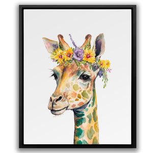 a painting of a giraffe wearing a flower crown