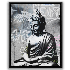 a picture of a buddha statue on a wall