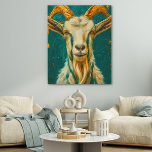 a painting of a goat in a living room