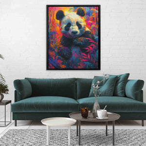 a painting of a panda bear on a wall above a couch