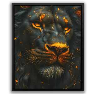 a painting of a lion with yellow eyes