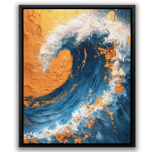 a painting of a wave in blue and orange