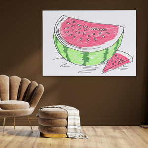 a drawing of a watermelon sitting on top of a table