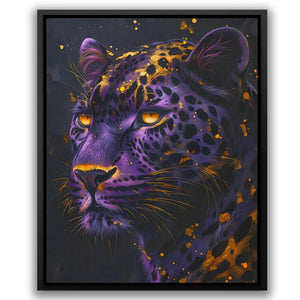 a painting of a leopard with yellow eyes