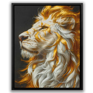 a painting of a white and yellow lion