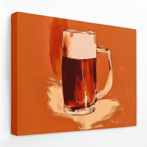 a painting of a mug of beer on an orange background