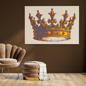 a painting of a gold crown on a brown wall