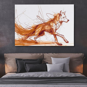 a picture of a fox running on a bed