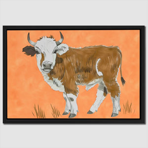 a painting of a cow standing in a field