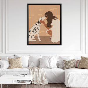 a painting of a woman with a dalmatian dog