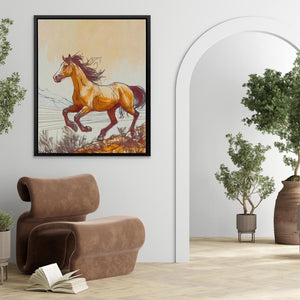 a painting of a horse running in a room