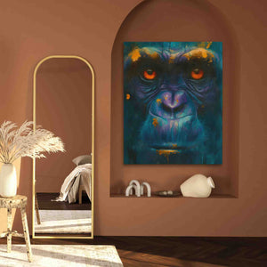 a painting of a gorilla on a wall next to a mirror