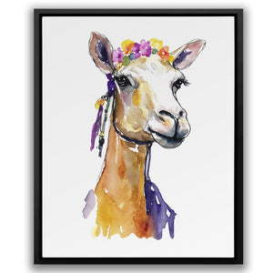 a painting of a giraffe wearing a flower crown