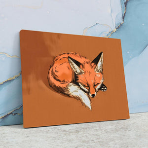 a picture of a red fox on an orange background