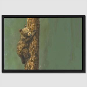 a painting of a bear climbing a tree