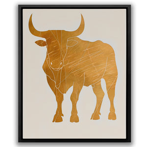 a picture of a bull that is on a wall