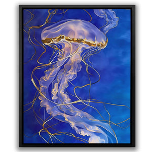 a painting of a jellyfish on a blue background