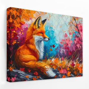 a painting of a fox sitting in a field of flowers