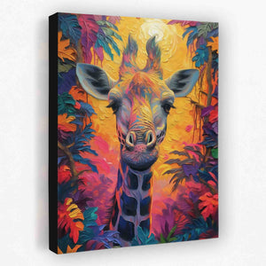 a painting of a giraffe in the jungle