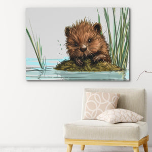 a painting of a beaver cub in the water