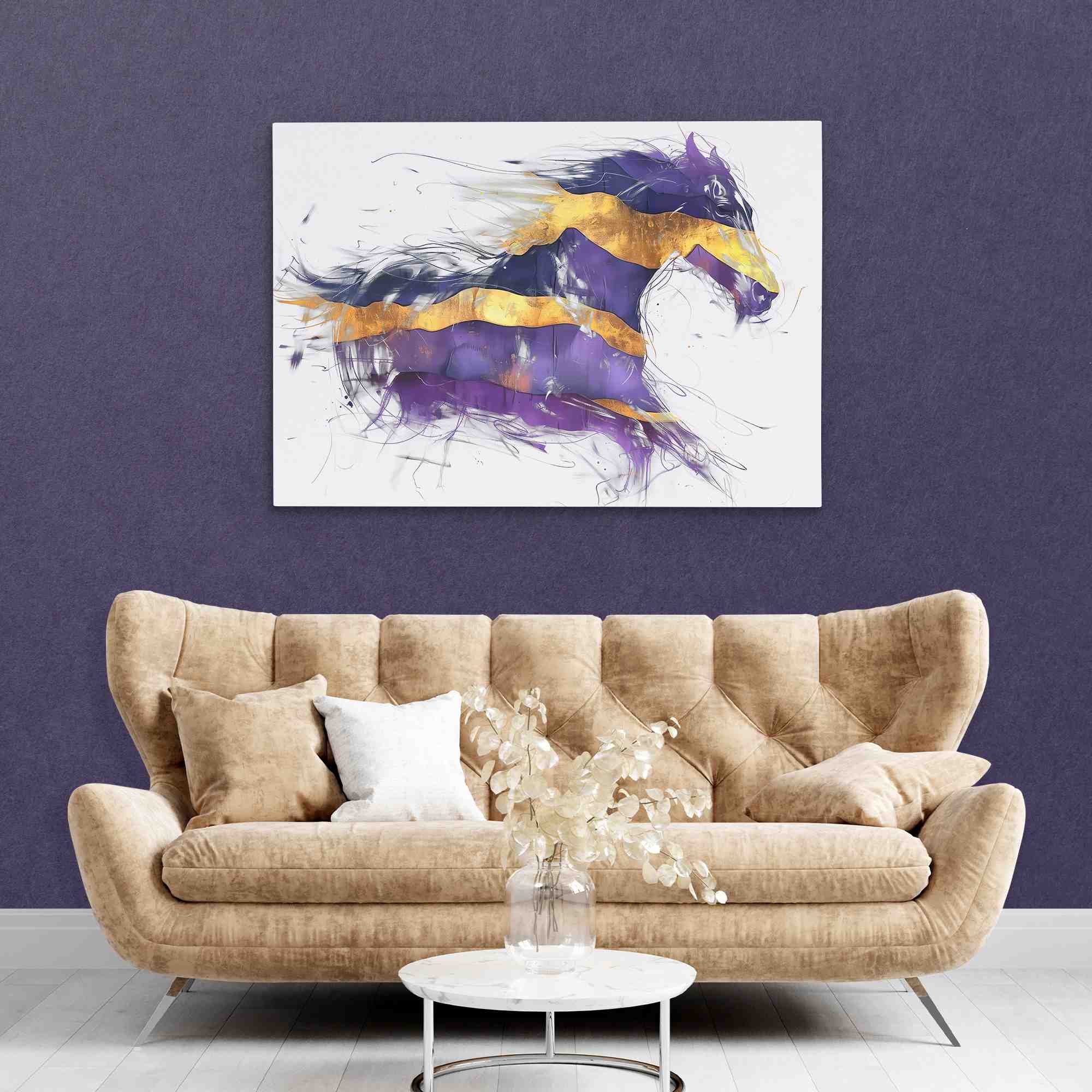 a painting of a horse on a white wall