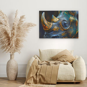 a picture of a rhinoceros in a living room