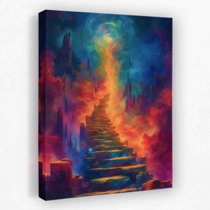 a painting of a stairway leading to the sky