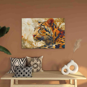 a painting of a tiger sitting on top of a table