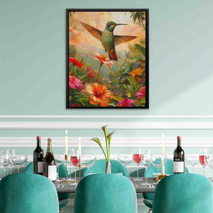 a painting of a hummingbird sitting on a table