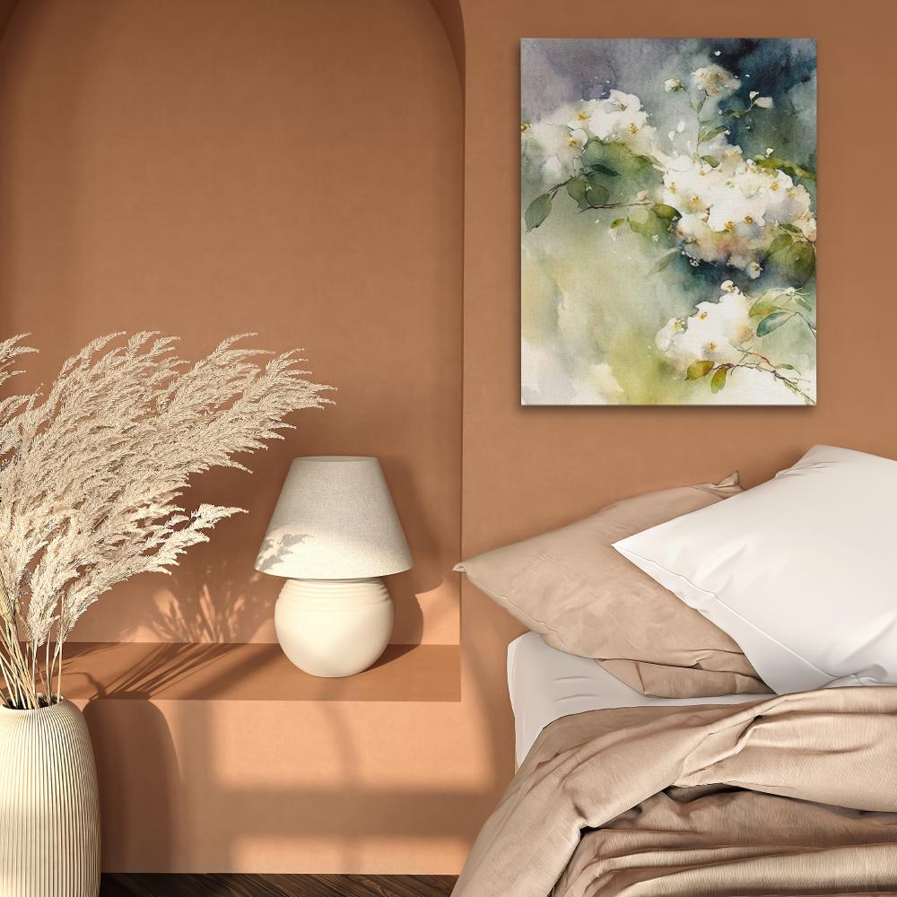 a painting of white flowers on a white background