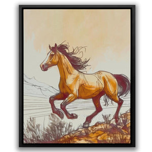 a painting of a running horse in a field