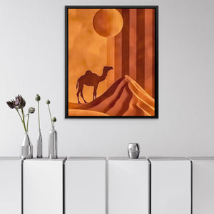 a picture of a desert scene with a camel