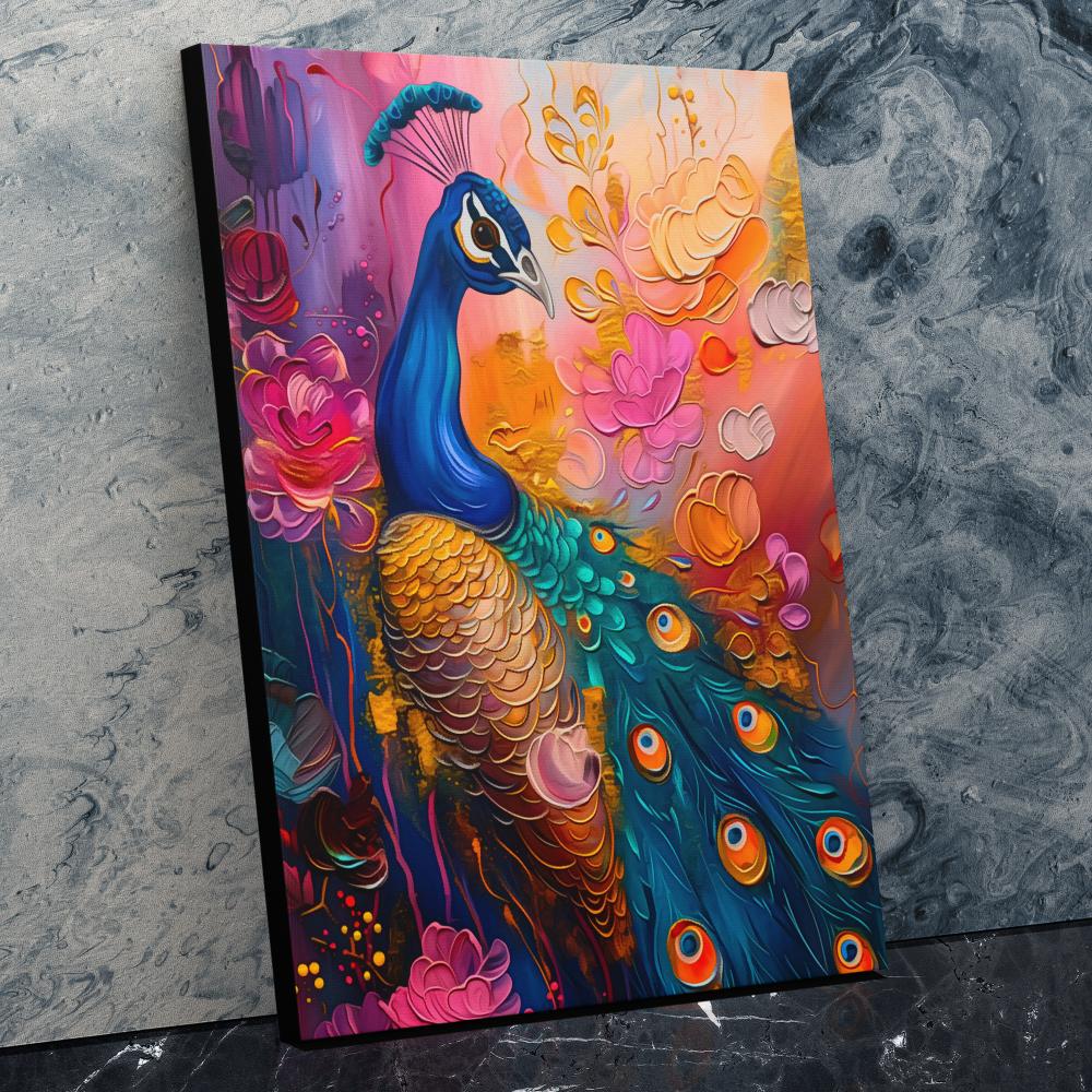 a painting of a peacock on a canvas