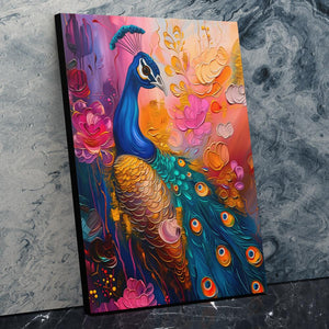 a painting of a peacock on a marble wall