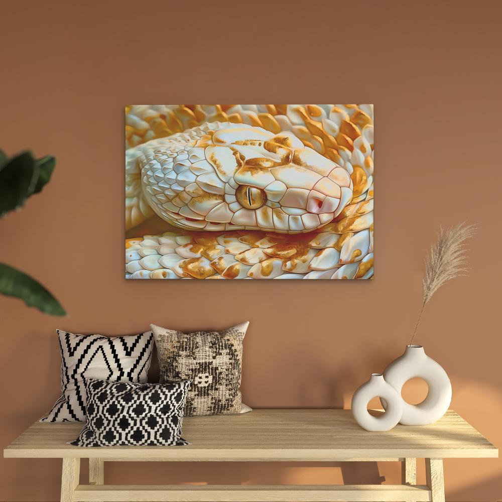 a close up of a snake's head on a white background