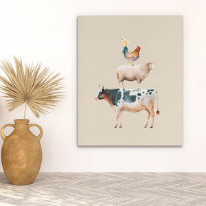 a picture of a cow and a chicken on top of each other