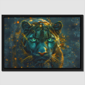 a painting of a tiger with blue eyes