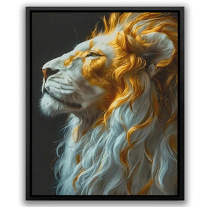 a painting of a white lion with yellow manes