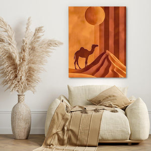 a painting of a camel in a desert setting