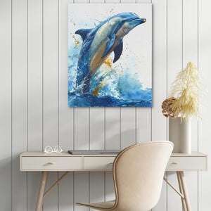 a painting of a dolphin jumping out of the water