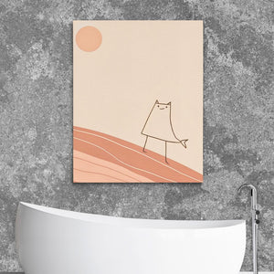 a bathroom with a bathtub and a painting on the wall