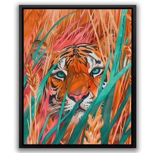 a painting of a tiger in the grass