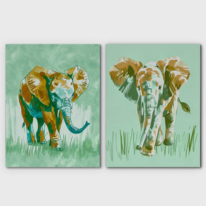 a couple of paintings of elephants on a wall