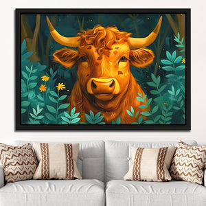 a painting of a cow in a field of flowers