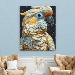 a painting of a parrot in a living room