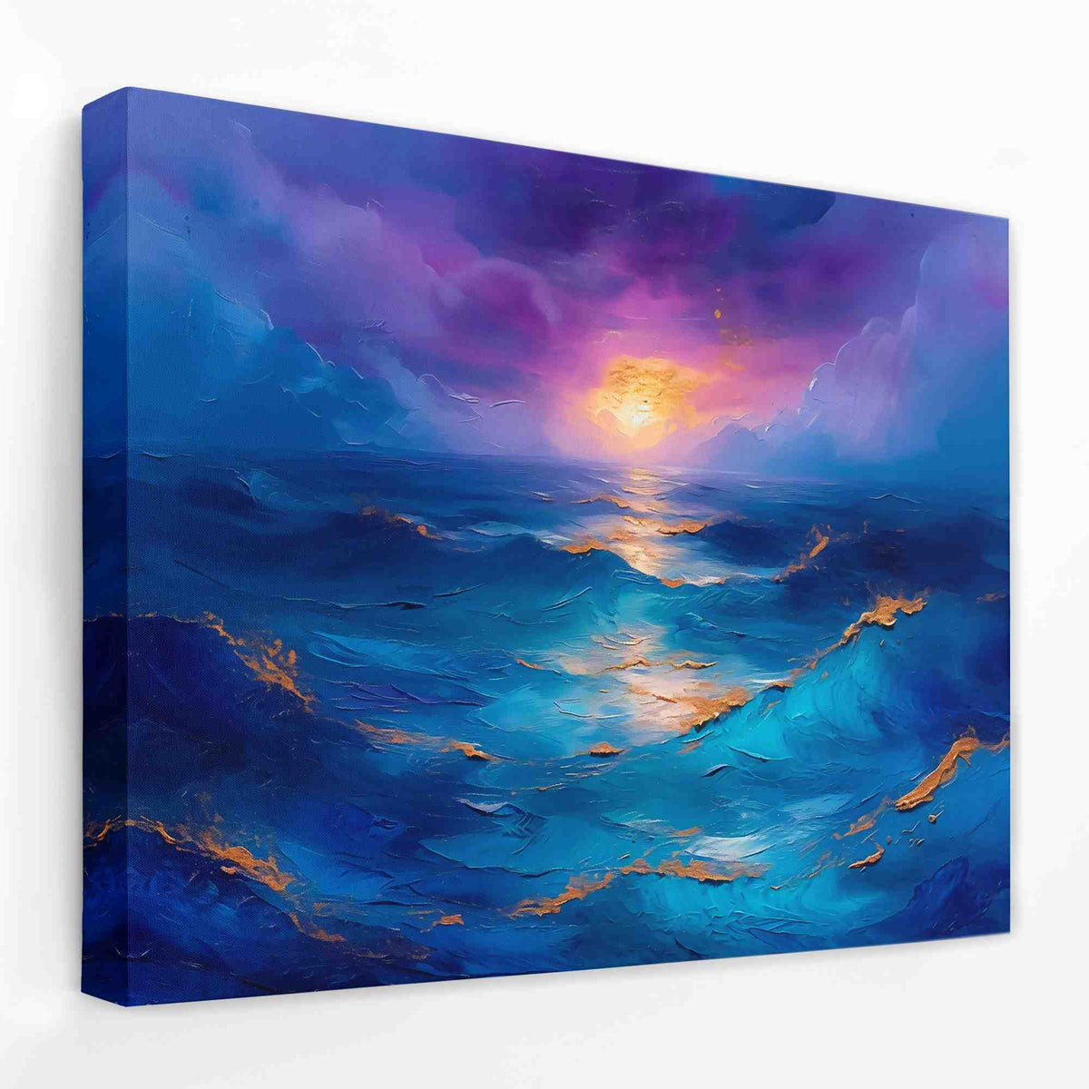 a painting of a sunset over the ocean