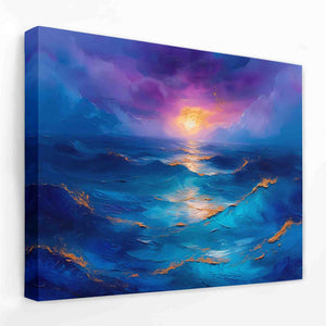 a painting of a sunset over the ocean