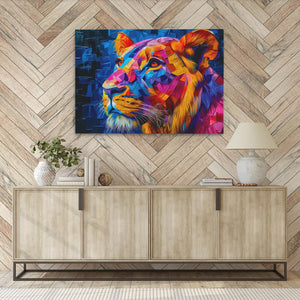 a painting of a lion on a wall