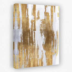 a gold and white abstract painting on canvas